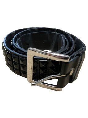Vans Black Studded Leather Belt 36"- 40" With Engraved Silver Buckle Unisex